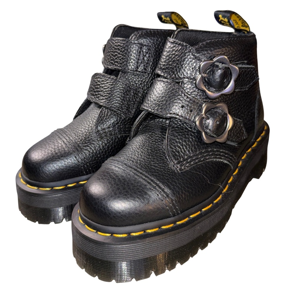 Dr. Martens Devon Flower Platform Boots Size 5 Black Milled Nappa Leather New‎